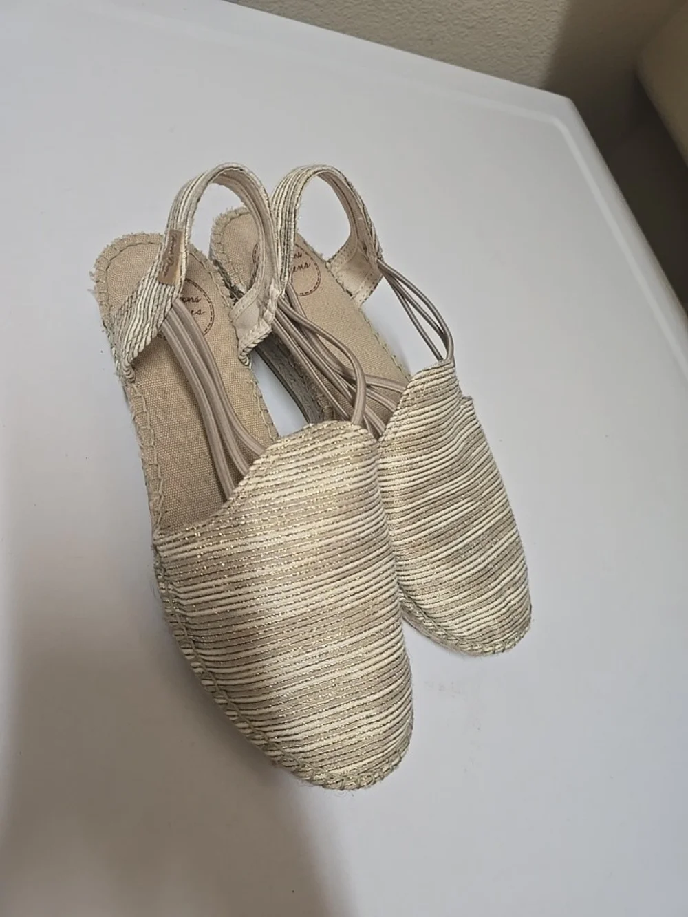 Ton Pons Originals Women's Metallic Cream Slingback Espadrille Flats